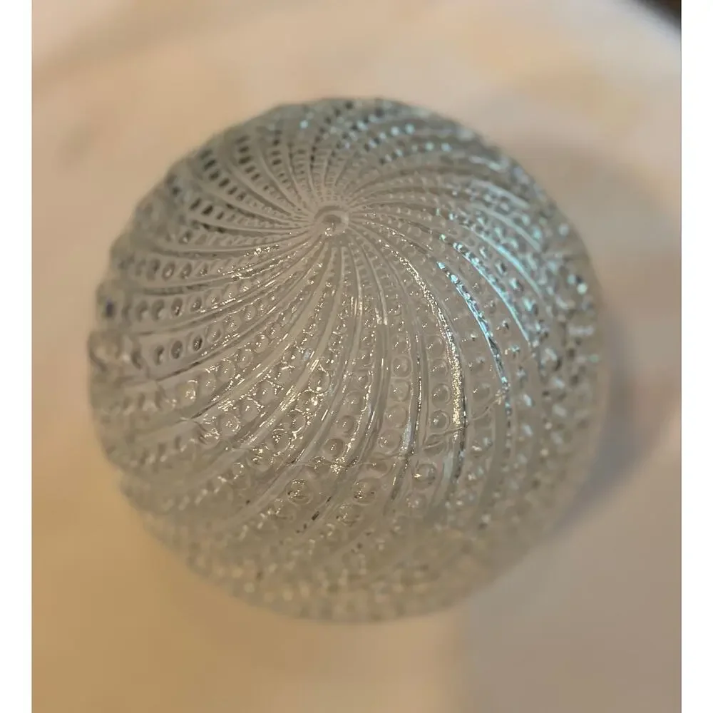 Vintage MCM Clear Spiral Hobnail Glass Globe Light Shade 6” Ball 3” Fitter